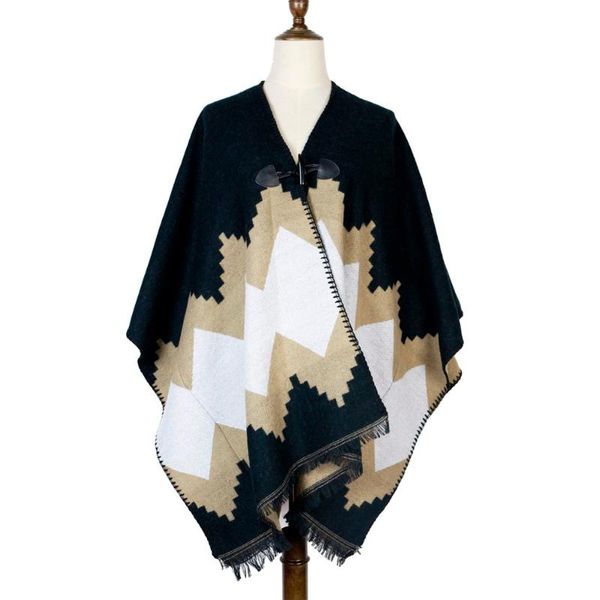 scarves black poncho capes women cashmere winter shawl woven jacquard stole sleeves 440g horn button big wraps, Blue;gray
scarves black poncho capes women cashmere winter shawl woven jacquard stole sleeves 440g horn button big wraps, Blue;gray