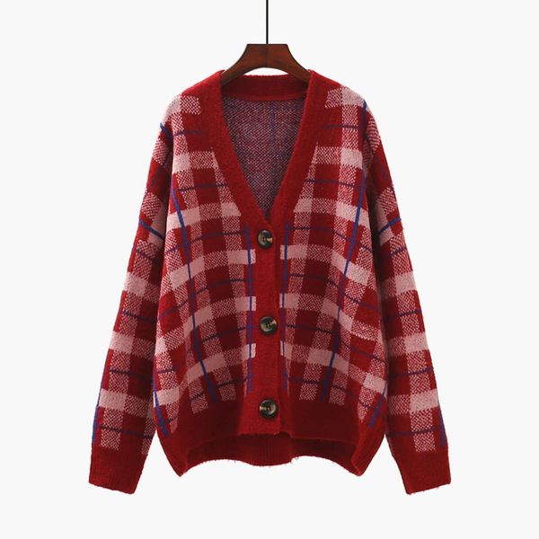 v-neck plaid cardigan women's autumn and winter 2020 new korean loose lazy style sweater jacket fashion, White;black
v-neck plaid cardigan women's autumn and winter 2020 new korean loose lazy style sweater jacket fashion, White;black