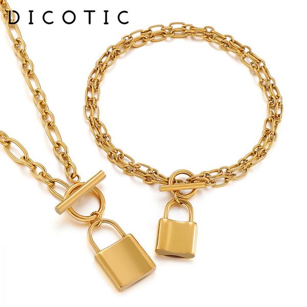 earrings & necklace dicotico fashion lock pendant charm bracelets for women 316l stainless steel jewelry sets mujer wedding party, Silver
earrings & necklace dicotico fashion lock pendant charm bracelets for women 316l stainless steel jewelry sets mujer wedding party, Silver