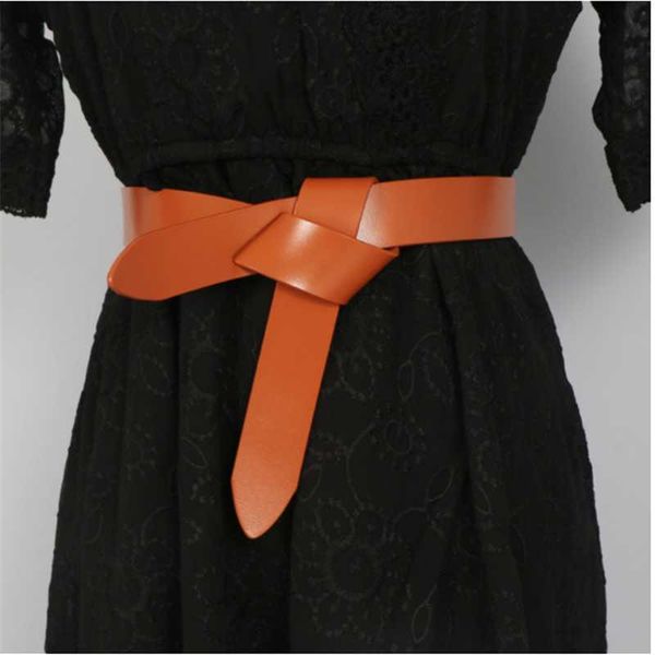 belts non perforated women's belt luxury designer's creative simple matching dress shirt suit waist knot leather, Black;brown