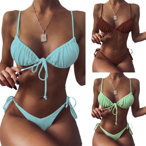 women's swimwear woman's swimsuit bikini set, solid color slim pleated sling bra, lace-up elastic panties 2021, White;black
women's swimwear woman's swimsuit bikini set, solid color slim pleated sling bra, lace-up elastic panties 2021, White;black