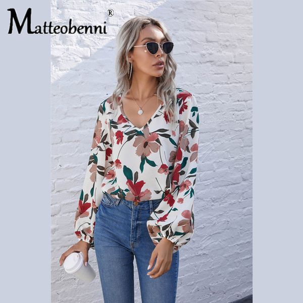 2021 new autumn women fashion printing flowers elegant chiffon blouses long sleeve v-neck shirt office blouse ladies 2y90, Gray