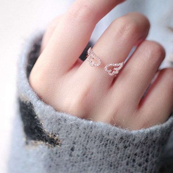 fashion jewelry cute micro-inlaid zircon angel wings open ring ladies accessories, Silver
fashion jewelry cute micro-inlaid zircon angel wings open ring ladies accessories, Silver