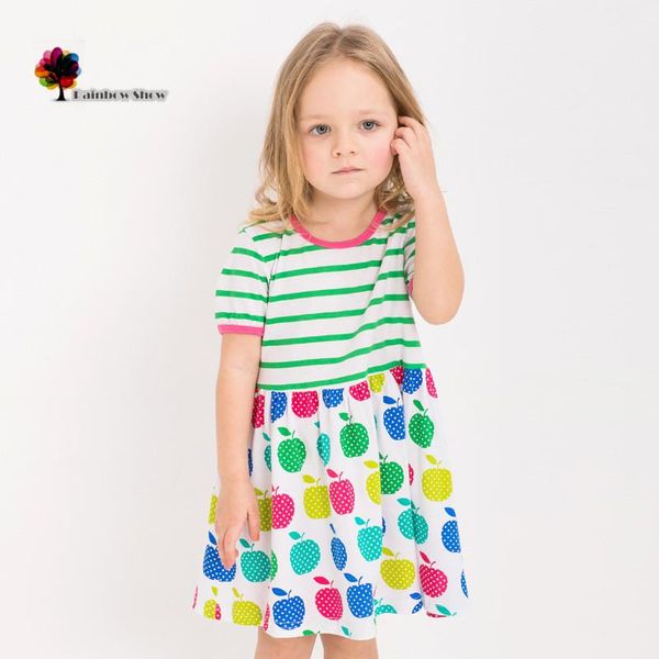 girl's dresses vickypiggy brand children clothing girls summer colorful apples striped shortsleeve o-neck knitted cotton quality, Red;yellow 
girl's dresses vickypiggy brand children clothing girls summer colorful apples striped shortsleeve o-neck knitted cotton quality, Red;yellow