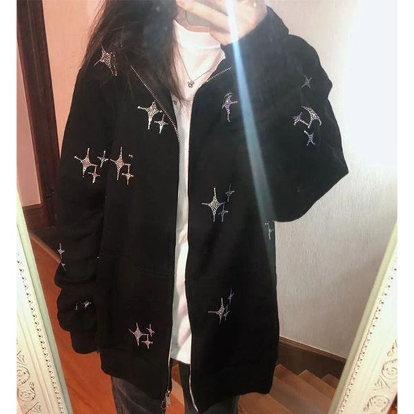 women's jackets 2021 fall rhinestone star cardigan hooded jacket loose girl hoodie for women korean coats, Black;brown
women's jackets 2021 fall rhinestone star cardigan hooded jacket loose girl hoodie for women korean coats, Black;brown