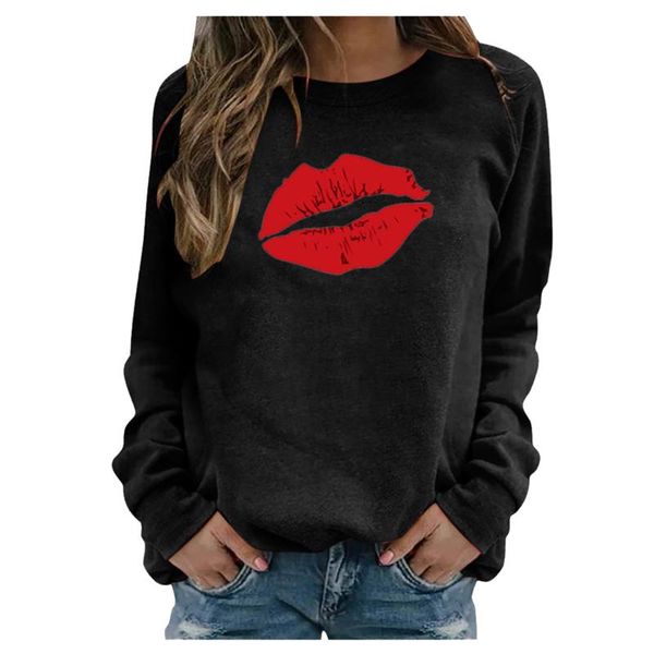 women's hoodies & sweatshirts casual sweatshirt autumn winter long sleeve red lips print pullover o-neck streetwear sudaderas moletom, Black 
women's hoodies & sweatshirts casual sweatshirt autumn winter long sleeve red lips print pullover o-neck streetwear sudaderas moletom, Black