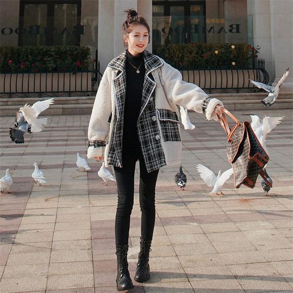 women's fur & faux winter coat women casual short jacket female warm thick turn-down collar splicing grid teddy outerwear ladies y408, Black
women's fur & faux winter coat women casual short jacket female warm thick turn-down collar splicing grid teddy outerwear ladies y408, Black
