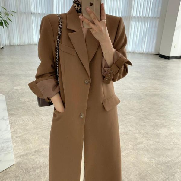 women's trench coats 2021 autumn winter loose long coat women korean chic fashion full sleeve windbreaker ladies suit jacket vintage, Tan;black 
women's trench coats 2021 autumn winter loose long coat women korean chic fashion full sleeve windbreaker ladies suit jacket vintage, Tan;black