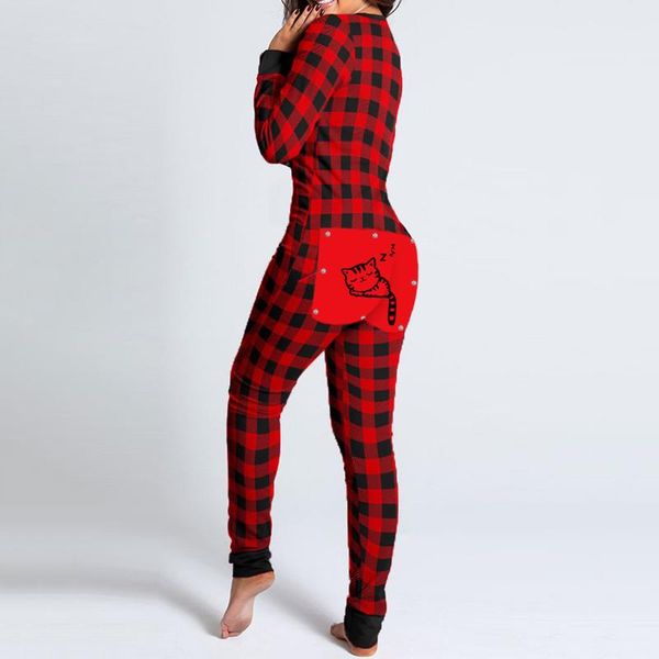 women v neck cat plaid jumpsuit long-sleeved trousers cotton romper zipper buopening button playsuit warm overalls pajama new, Black;white
women v neck cat plaid jumpsuit long-sleeved trousers cotton romper zipper buopening button playsuit warm overalls pajama new, Black;white