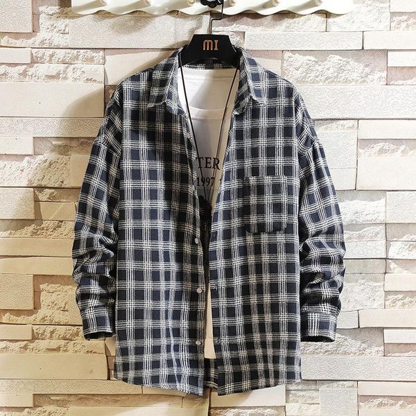 men's casual shirts oversized long sleeved plaid men spring turn-down collar loose shirt fashion plus size button male clothing, White;black
men's casual shirts oversized long sleeved plaid men spring turn-down collar loose shirt fashion plus size button male clothing, White;black