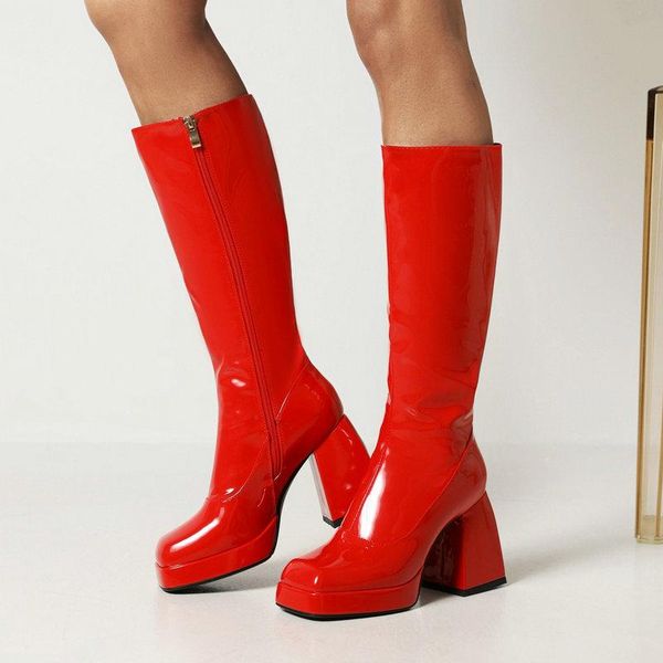 boots fashion patent pu leather knee high autumn women chunky heel punk square toe winter zipper woman's shoes, Black
boots fashion patent pu leather knee high autumn women chunky heel punk square toe winter zipper woman's shoes, Black