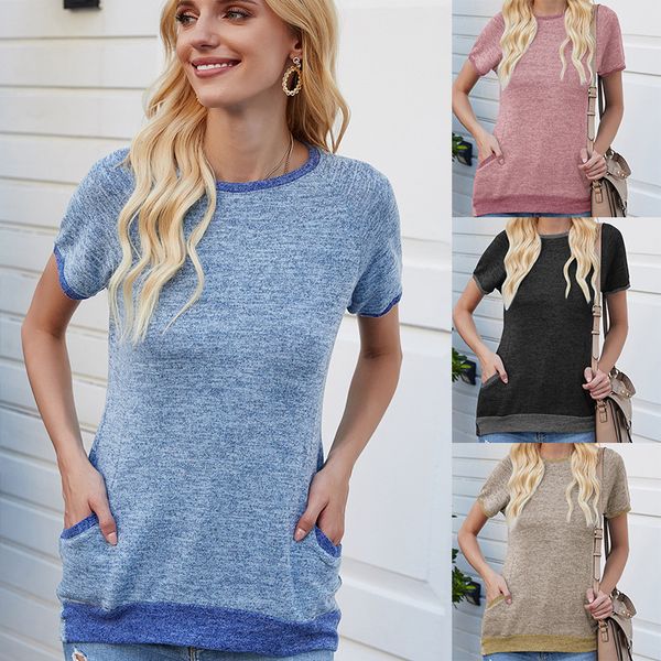 european and american spring and summer new womens clothing contrast color pocket short sleeve pullover casual loose-fitting t-shirt, White
european and american spring and summer new womens clothing contrast color pocket short sleeve pullover casual loose-fitting t-shirt, White