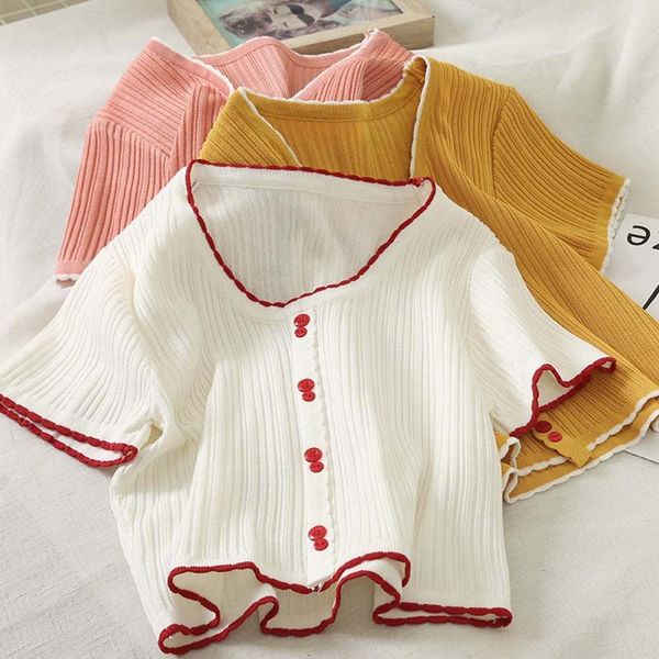 women's tanks & camis women buttons crop flounce hem t-shirts female v-neck solid knitting short sleeve t-shirt summer, White
women's tanks & camis women buttons crop flounce hem t-shirts female v-neck solid knitting short sleeve t-shirt summer, White