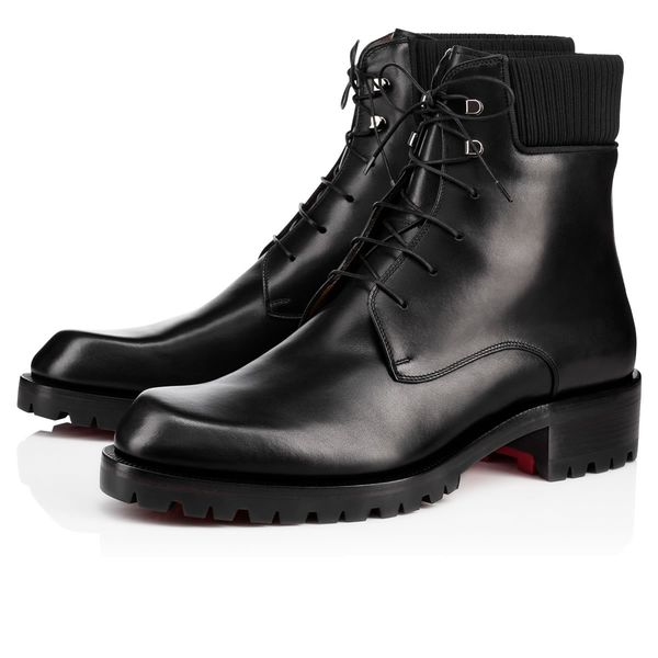 winter men ankle boot low-heeled red bottom boots calfskin leather matte grosgrain trim metal eyelet lace-up round toe trapman brand militar, Black
winter men ankle boot low-heeled red bottom boots calfskin leather matte grosgrain trim metal eyelet lace-up round toe trapman brand militar, Black