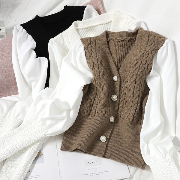 vintage v-neck long sleeve knit patchwork blouse women elegant single breasted slim shirt female fashion 2021 spring autumn jcfg, Blue
vintage v-neck long sleeve knit patchwork blouse women elegant single breasted slim shirt female fashion 2021 spring autumn jcfg, Blue