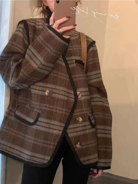 women's jackets cmaz 2021 autumn winter thick coats for women plus size covered v-neck patchwork plaid suit woolen coat loose korean st, Black;brown
women's jackets cmaz 2021 autumn winter thick coats for women plus size covered v-neck patchwork plaid suit woolen coat loose korean st, Black;brown