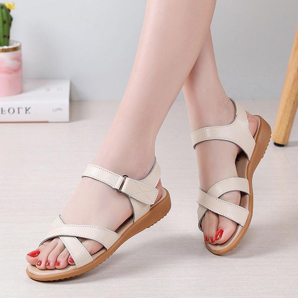 sandals summer split leather women flat ladies shoes slip resistance casual for woman soft, Black 
sandals summer split leather women flat ladies shoes slip resistance casual for woman soft, Black