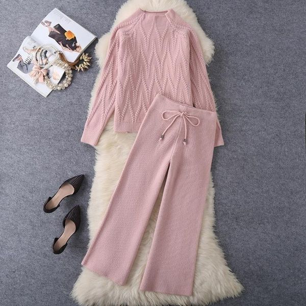 2021 winter women's 2 two-piece fashionable knitted sportswear o-neck long-sleeved sweater and wide-leg pants loose casual suit, White
2021 winter women's 2 two-piece fashionable knitted sportswear o-neck long-sleeved sweater and wide-leg pants loose casual suit, White