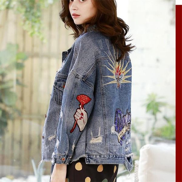 women's jackets 2021 spring autumn sequins hole denim ladies fashion embroidery short jacket coats, Black;brown
women's jackets 2021 spring autumn sequins hole denim ladies fashion embroidery short jacket coats, Black;brown