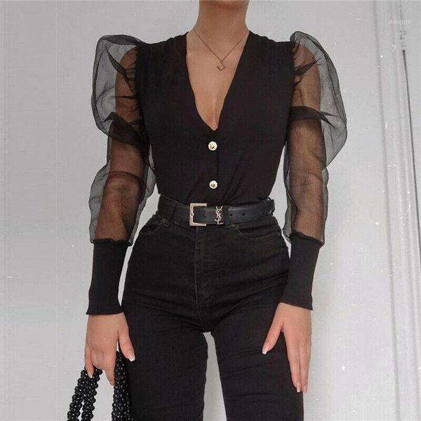 womens sheer sleeve blouses puff shoulder deep v-neck shirts 2020 high street lady mesh puff sleeve blouse slim buttons 1, White
womens sheer sleeve blouses puff shoulder deep v-neck shirts 2020 high street lady mesh puff sleeve blouse slim buttons 1, White