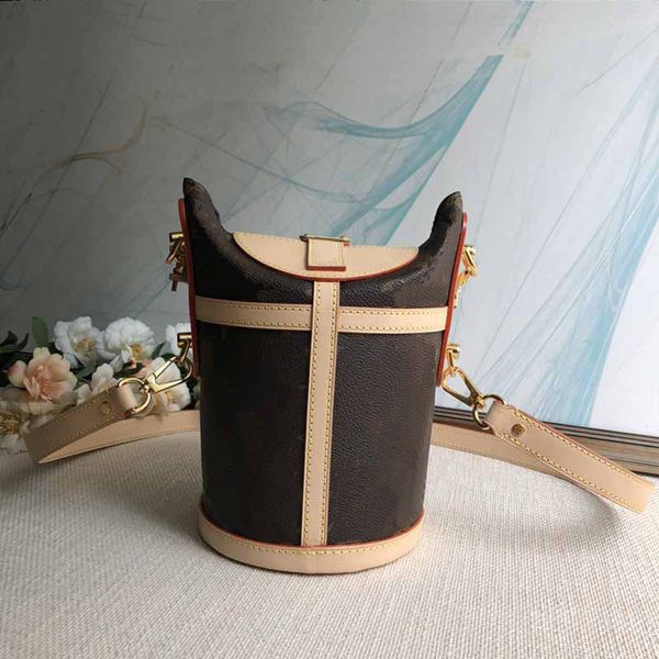 barrel shaped tote handbag shoulder bag bucket crossbody bags old flower fashion letter button lock genuine leather circular handbags