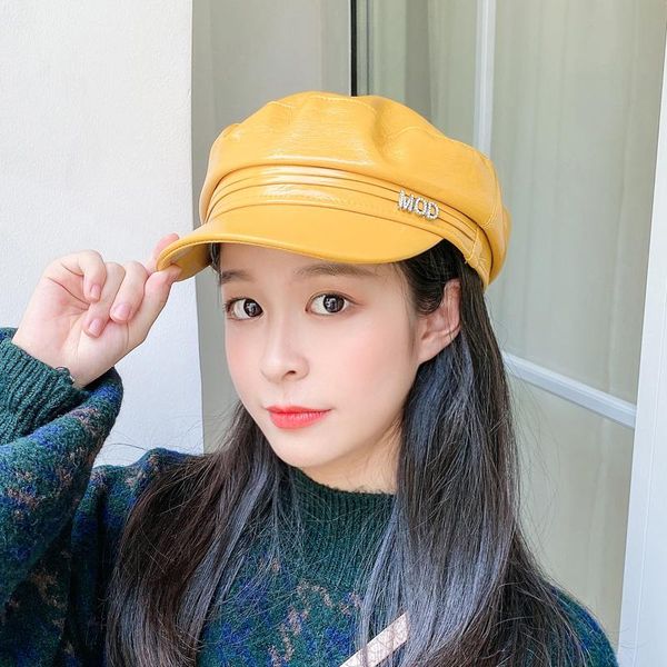 berets fashion winter hats for women glossy pu leather cap autumn women's british retro solid color flat military hat, Blue;gray
berets fashion winter hats for women glossy pu leather cap autumn women's british retro solid color flat military hat, Blue;gray