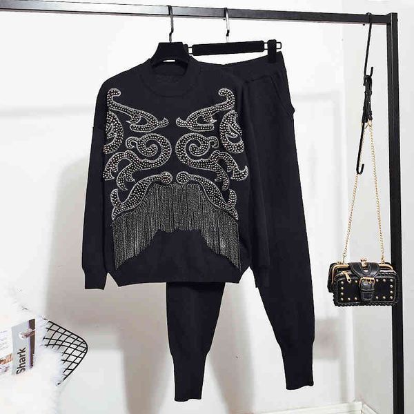 women's two piece pants winter designer runway suit set beading tassel luxury knitted sweater casual loose knit pullover 2pc 6z46, White
women's two piece pants winter designer runway suit set beading tassel luxury knitted sweater casual loose knit pullover 2pc 6z46, White