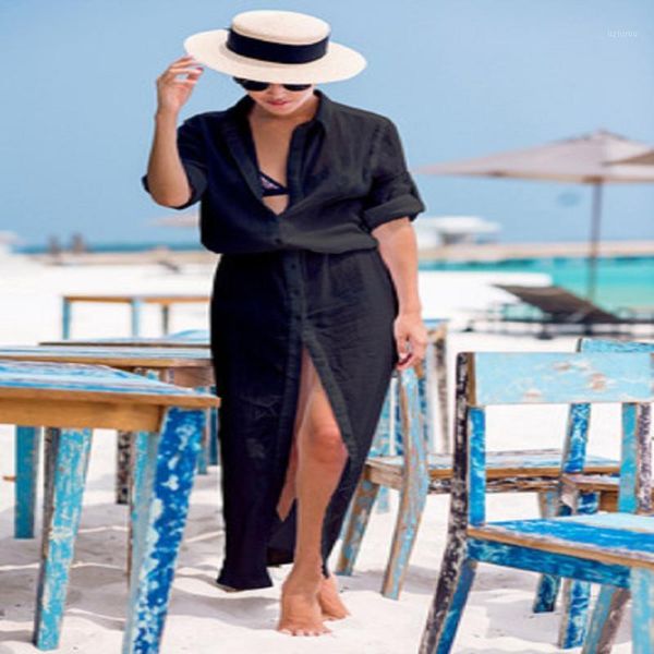 ultra-thin breathable buckle shirt collar holiday beach skirt long dress sunscreen blouse women's swimwear, White;black
ultra-thin breathable buckle shirt collar holiday beach skirt long dress sunscreen blouse women's swimwear, White;black