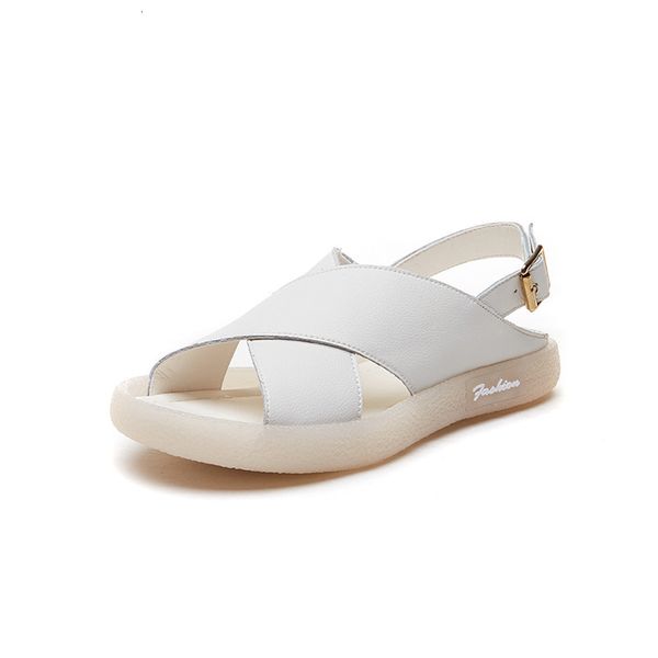 genuine women belt soft female sandals white vacation shoes 03nf, Black