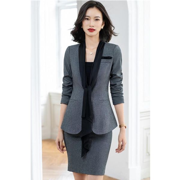 two piece dress grey high-end suit femininity business interview fashion slim work, White
two piece dress grey high-end suit femininity business interview fashion slim work, White
