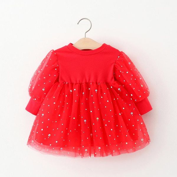 girl's dresses solid color polka dot flower for girls autumn wholesale, Red;yellow 
girl's dresses solid color polka dot flower for girls autumn wholesale, Red;yellow