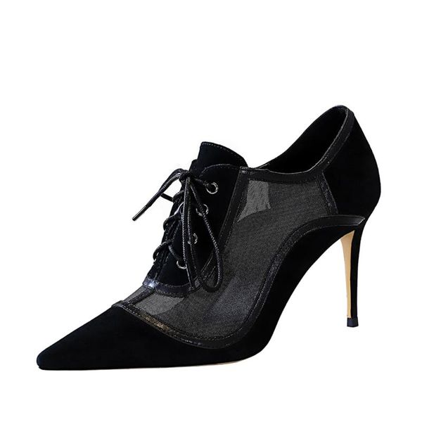 dress shoes arrival women pointed toe high heels mesh hollow lace up cross strapping pumps ladies, Black
dress shoes arrival women pointed toe high heels mesh hollow lace up cross strapping pumps ladies, Black