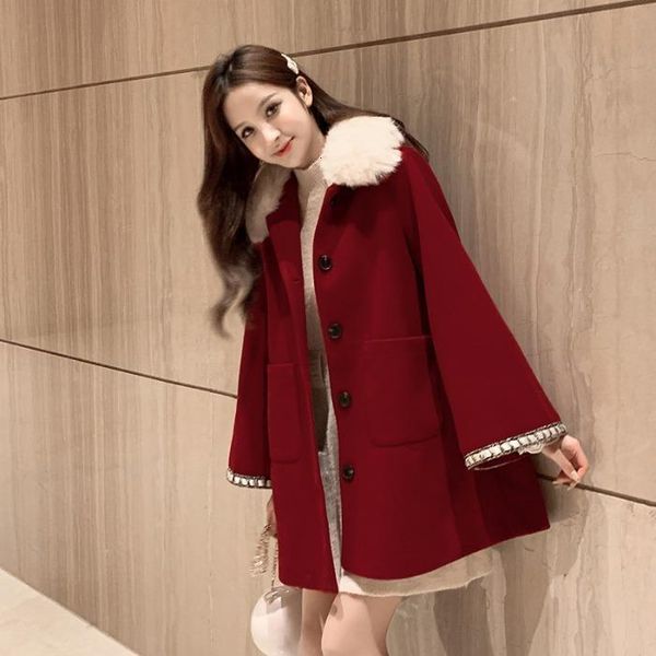 women red winter christmas sweet coat thick korean style cape coat vintage jacket abrigo mujer invierno women clothes eh50co, Black
women red winter christmas sweet coat thick korean style cape coat vintage jacket abrigo mujer invierno women clothes eh50co, Black