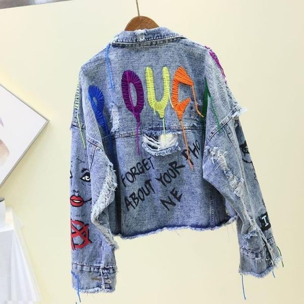 women's jackets denim fashion girl outerwear coat jacket spring autumn graffiti rivet jean female holes, Black;brown
women's jackets denim fashion girl outerwear coat jacket spring autumn graffiti rivet jean female holes, Black;brown