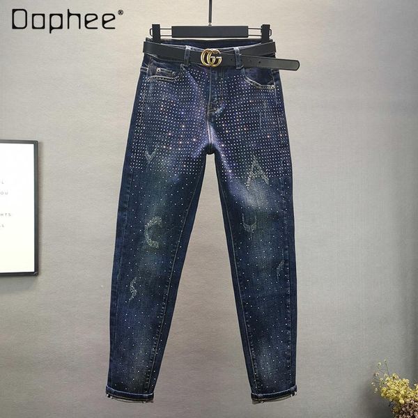 high elastic drilling jeans women's new spring fashion skinny high waist slim long harem denim pants, Blue
high elastic drilling jeans women's new spring fashion skinny high waist slim long harem denim pants, Blue