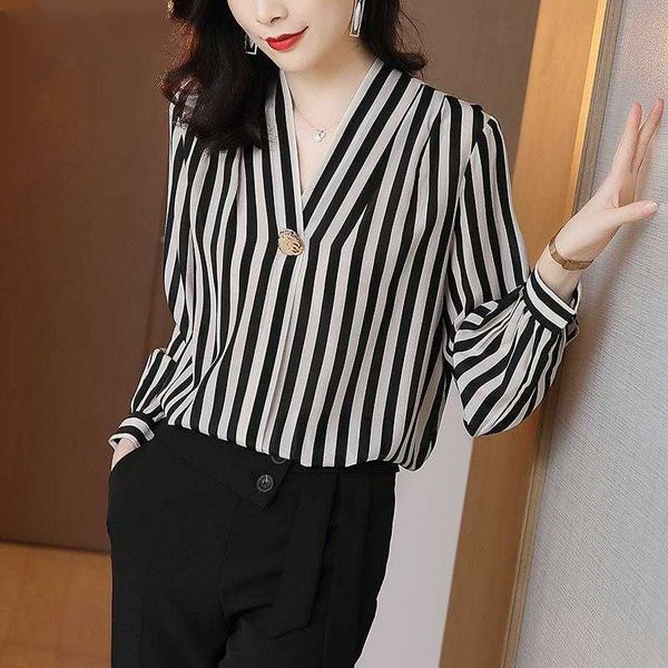 women's spring summer style blouses shirt v-neck striped long sleeve korean casual df3847 210609, White
women's spring summer style blouses shirt v-neck striped long sleeve korean casual df3847 210609, White