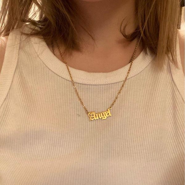pendant necklaces angel letter necklace stainless steel jewelry old english babygirl princess choker gothic bijoux femme christmas gift, Silver
pendant necklaces angel letter necklace stainless steel jewelry old english babygirl princess choker gothic bijoux femme christmas gift, Silver