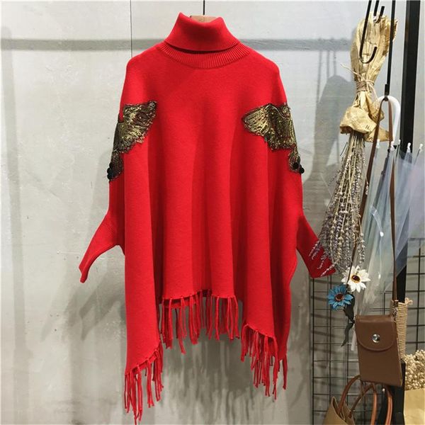 women's sweaters 2021 autumn and winter models solid color high collar fringed shawl sweater loose long cloak pullover women, White;black
women's sweaters 2021 autumn and winter models solid color high collar fringed shawl sweater loose long cloak pullover women, White;black