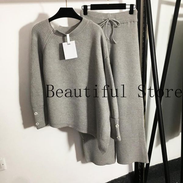 women's two piece pants luxury design 2 set knitted casual irregular round neck long sleeve sweater + high waist and wide leg sets, White
women's two piece pants luxury design 2 set knitted casual irregular round neck long sleeve sweater + high waist and wide leg sets, White
