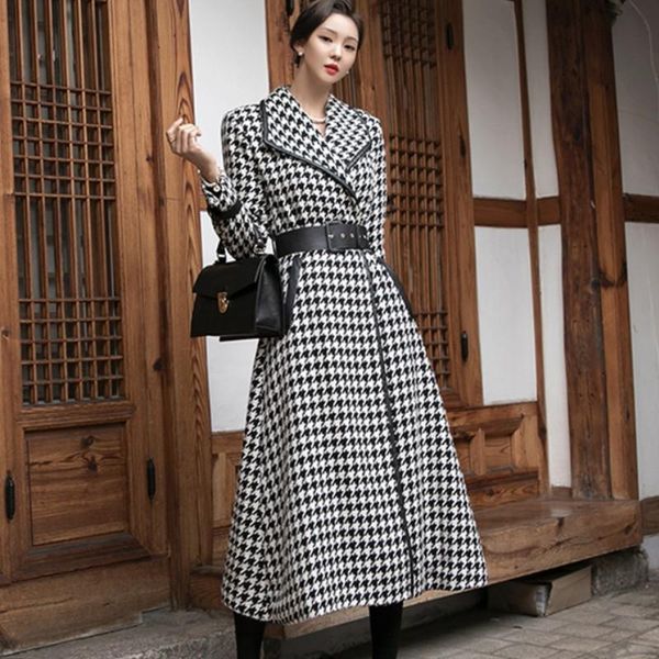 women's wool & blends women winter office ol houndstooth plaid lapel jacket coat vintage warm trench long casual overcoat blend 2021, Black
women's wool & blends women winter office ol houndstooth plaid lapel jacket coat vintage warm trench long casual overcoat blend 2021, Black