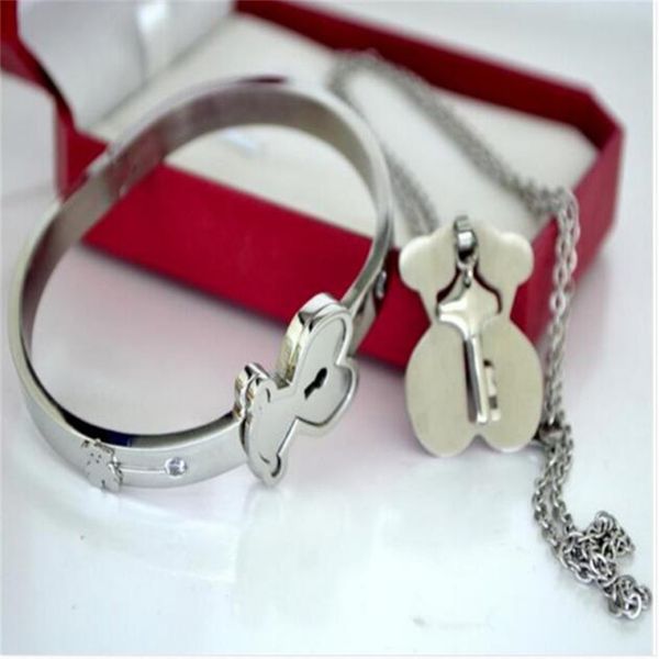 titanium steel jewelry set lock wide bracelet key pendant necklace animal ornaments new style, Silver
titanium steel jewelry set lock wide bracelet key pendant necklace animal ornaments new style, Silver
