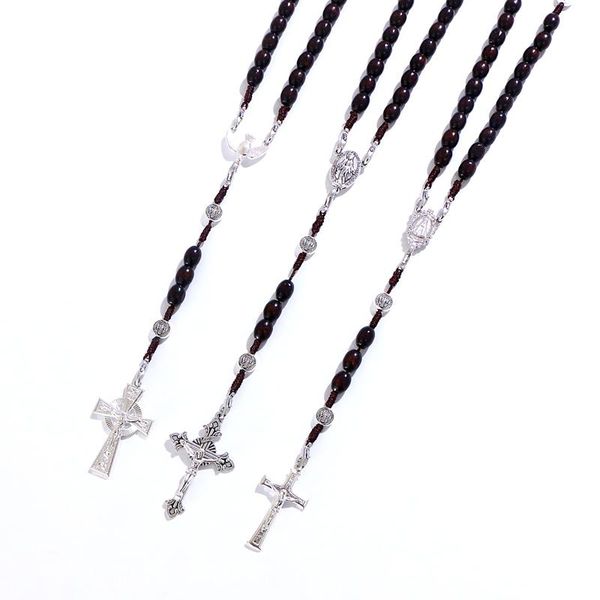 pendant necklaces komi christ jesus wooden beads 8x10 mm rosary white cross braided rope chain link necklace religious prayer jewelry, Silver
pendant necklaces komi christ jesus wooden beads 8x10 mm rosary white cross braided rope chain link necklace religious prayer jewelry, Silver