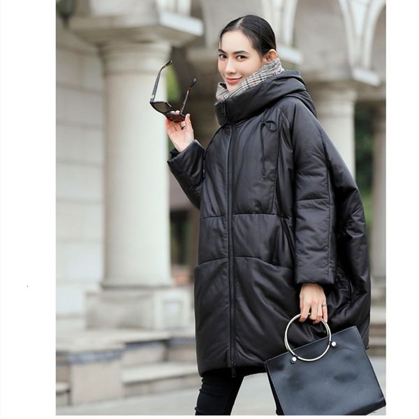2021 new sheep leather down coats winter women's middle length hooded outerwear brand plus thickened jacket jlxw, Black
2021 new sheep leather down coats winter women's middle length hooded outerwear brand plus thickened jacket jlxw, Black