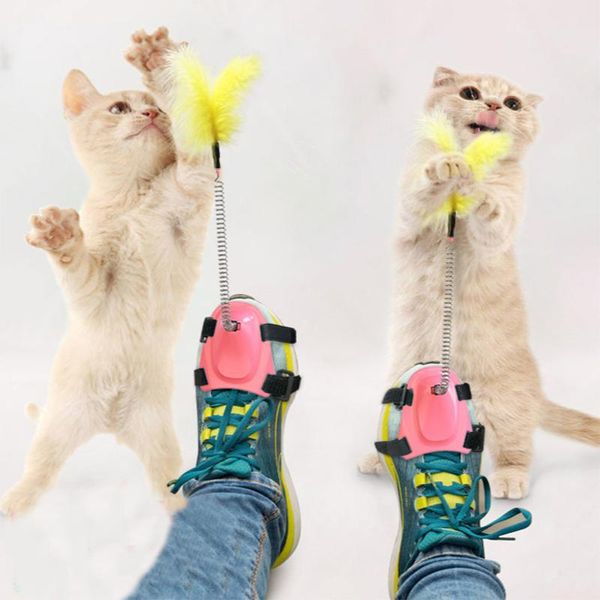 

cat toys toy interactive feather wand teaser stick elastic kitten funny teasing foot playing pet products for cats supplies