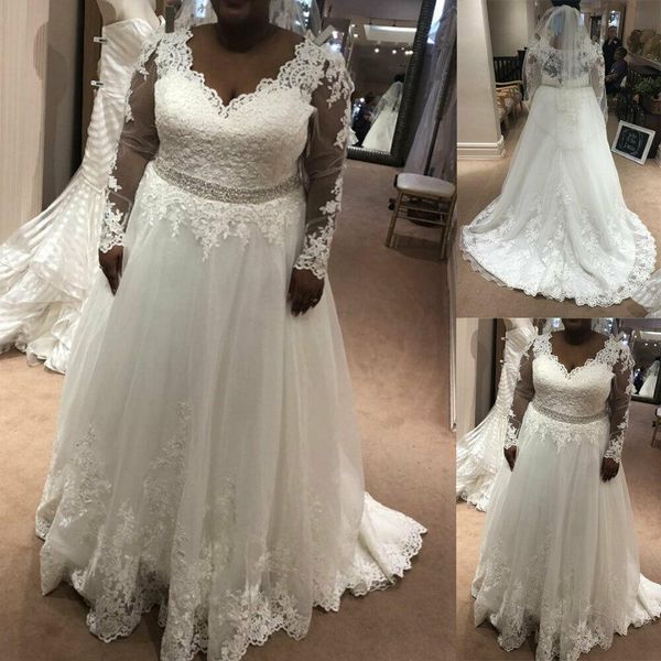 2021 a line lace wedding dresses plus size long sleeves bridal gowns v neck zip back sweep train outdoor australia lady marriage gowns, White
2021 a line lace wedding dresses plus size long sleeves bridal gowns v neck zip back sweep train outdoor australia lady marriage gowns, White