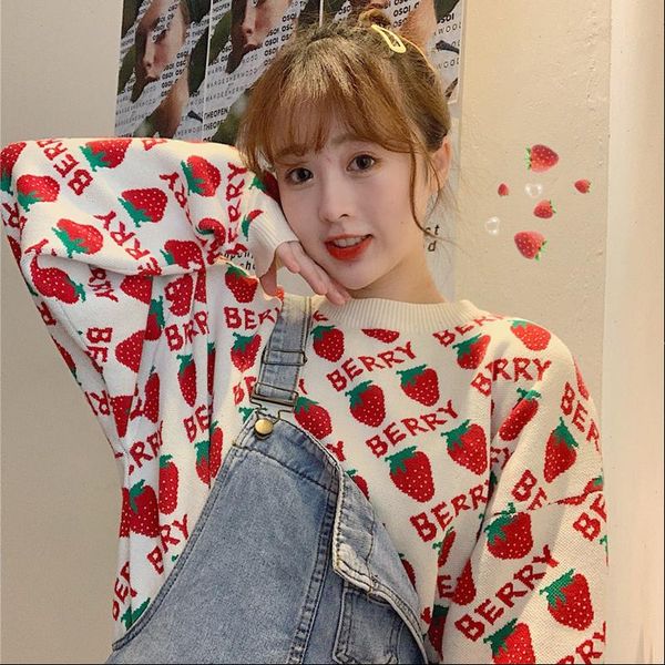 sweet strawberry winter womens ins harajuku letter long sleeve knit sweater new fashion loose ins casual women sweater, White;black
sweet strawberry winter womens ins harajuku letter long sleeve knit sweater new fashion loose ins casual women sweater, White;black