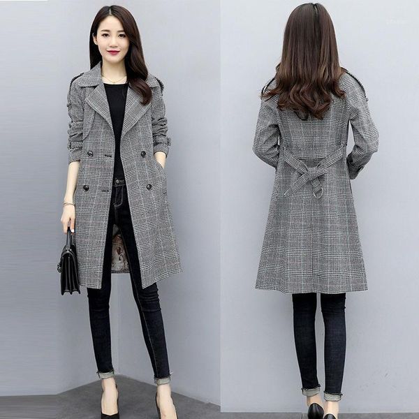 women's trench coats 2021 spring autumn elegant women coat double-breasted casual plaid overcoat plus size long sleeve windbreaker y465, Tan;black
women's trench coats 2021 spring autumn elegant women coat double-breasted casual plaid overcoat plus size long sleeve windbreaker y465, Tan;black