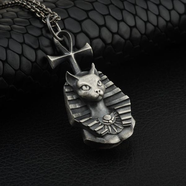 pure tin egyptian pharaoh cat men's pendant hip hop sweater chain necklace, Silver
pure tin egyptian pharaoh cat men's pendant hip hop sweater chain necklace, Silver