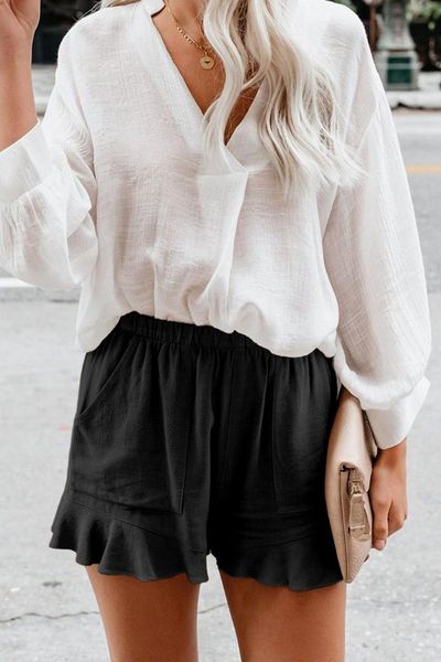 women's shorts 2021 fashion simple and elegant short black linen cotton pocketed flutter for laid back summer holiday, White;black
women's shorts 2021 fashion simple and elegant short black linen cotton pocketed flutter for laid back summer holiday, White;black