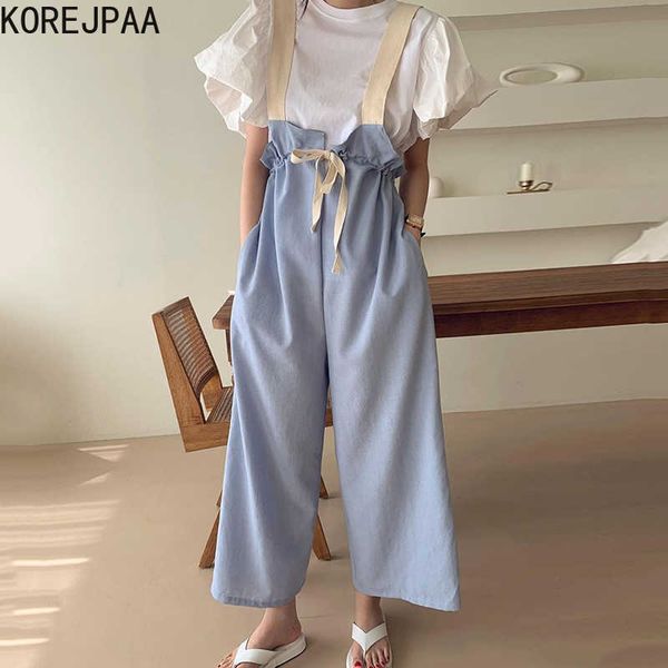 korejpaa women sets summer korean chic round neck puff sleeve shirt bud-shaped contrast color drawstring wide-leg jumpsuit 210526, White
korejpaa women sets summer korean chic round neck puff sleeve shirt bud-shaped contrast color drawstring wide-leg jumpsuit 210526, White